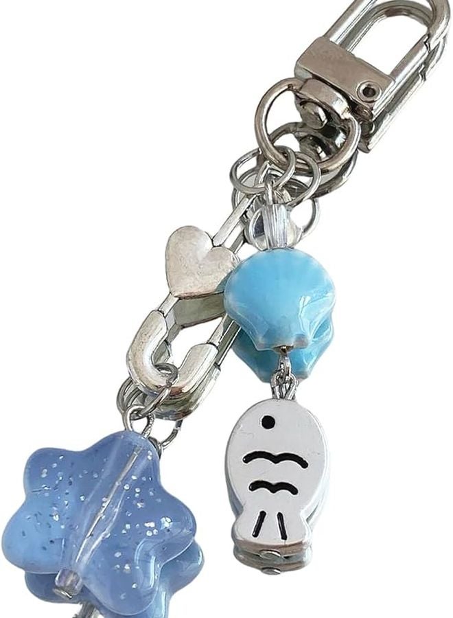 Blue Starfish Shell Phone Charm Stylish Marine Style Phone Accessory for Women - Image 1